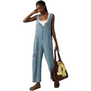 Pilcro Anthropologie Zip Front Wide Leg Overalls Size Medium